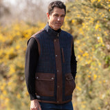 Ashwood Leather x Harris Tweed Men's Gilet Brown/Navy: TW-901-011-BN