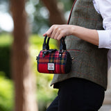 Ashwood Leather & Harris Tweed® Cloth X-Small Barrel Bag Black/Red: TW-60-14-BR