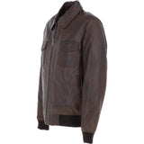 Men's Real Leather Bomber Jacket with Brando Collar Aq Brown: AWM-Pointer