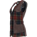 Ashwood Women's Country Tailored Buttoned Gilet with Leather Trim Brown/Red/Green: TW-704-07-BR