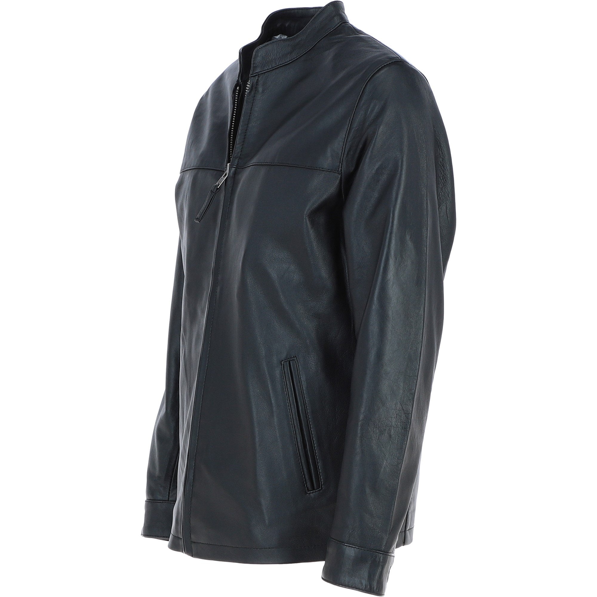 Ashwood Men’s Casual Real Leather Jacket with Mandarin Collar and Hidden Zip Black: AWM-COOPER