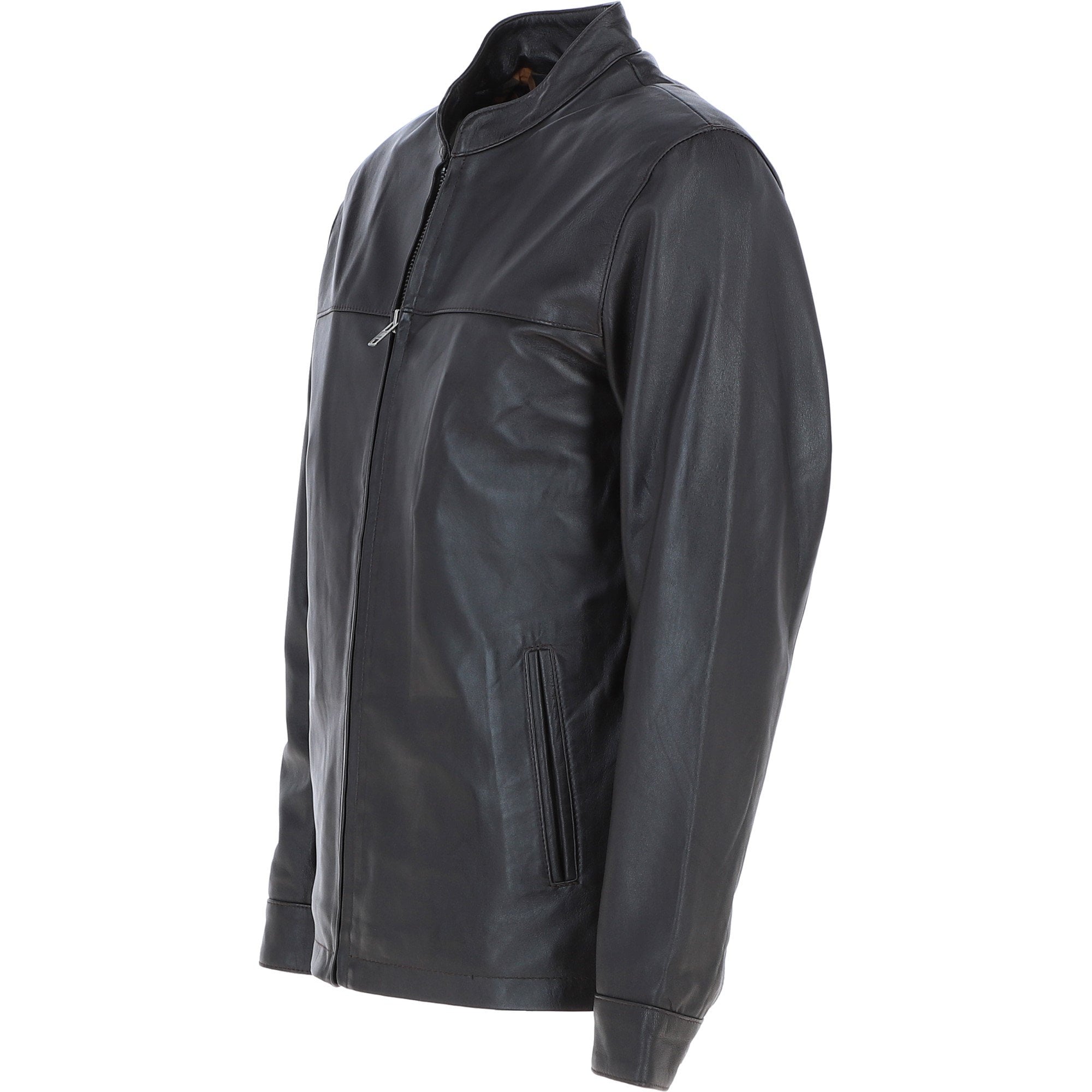 Ashwood Men’s Casual Real Leather Jacket with Mandarin Collar and Hidden Zip Brown: AWM-COOPER