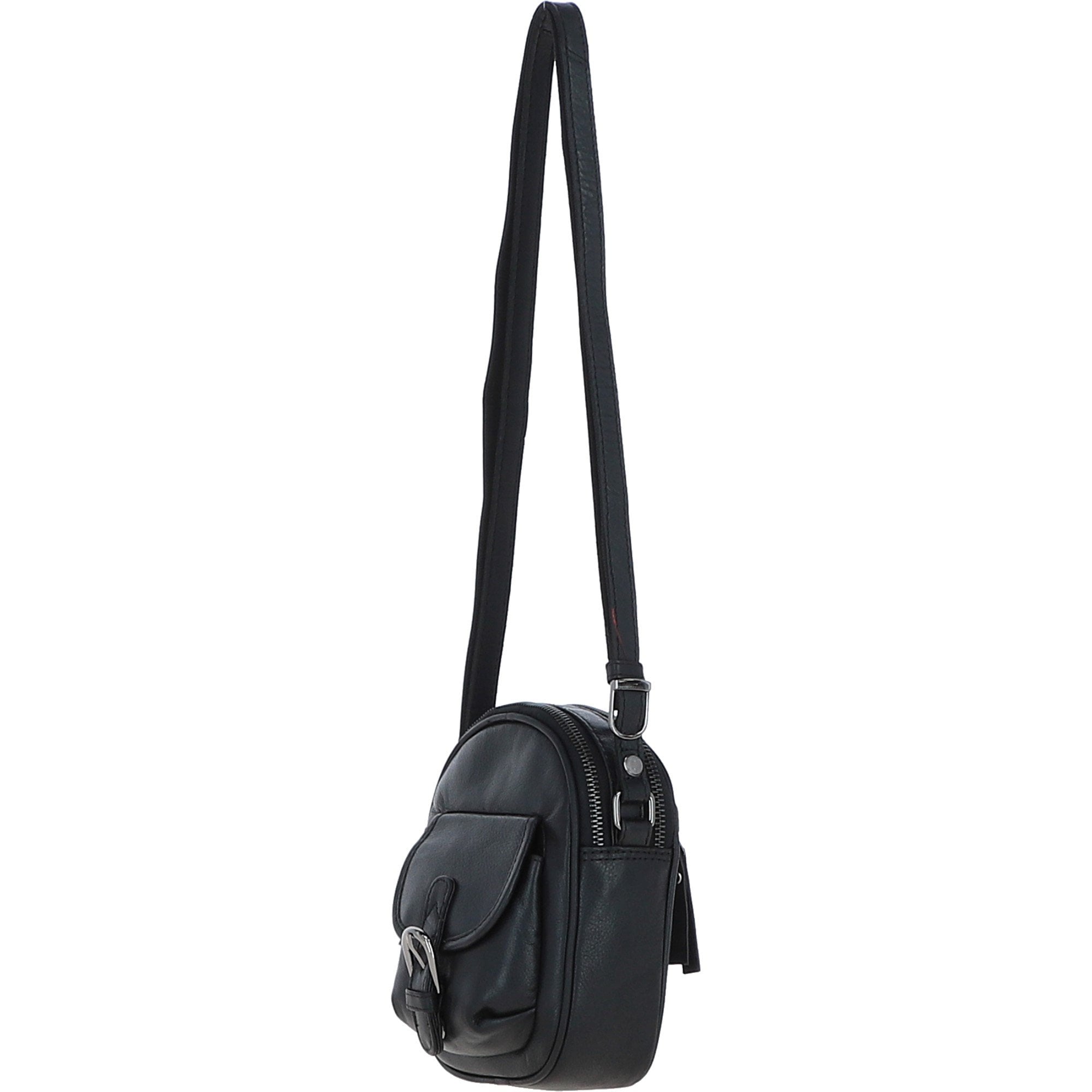 Ashwood Leather Women’s Round Buckle Crossbody Bag Black: S-30