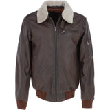 Ashwood Leather Men’s Shearling Collar Bomber Jacket Brown: Top Gun