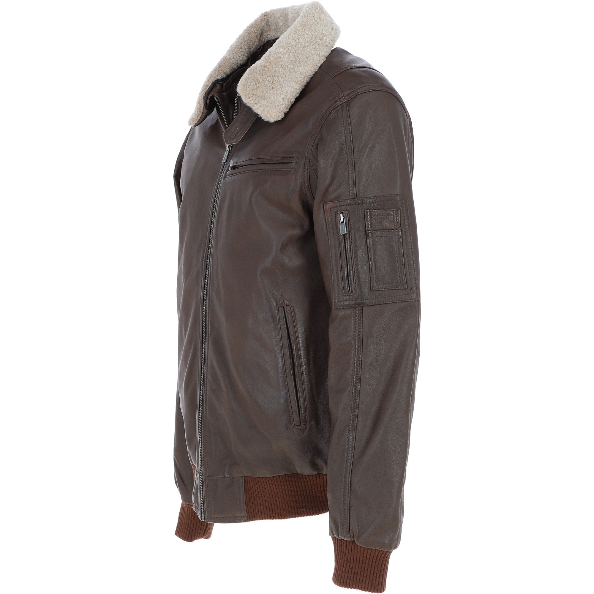 Ashwood Leather Men’s Shearling Collar Bomber Jacket Brown: Top Gun