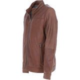Ashwood Men’s Real Leather Jacket with Mandarin Collar and Zip Brown: NEW COOPER