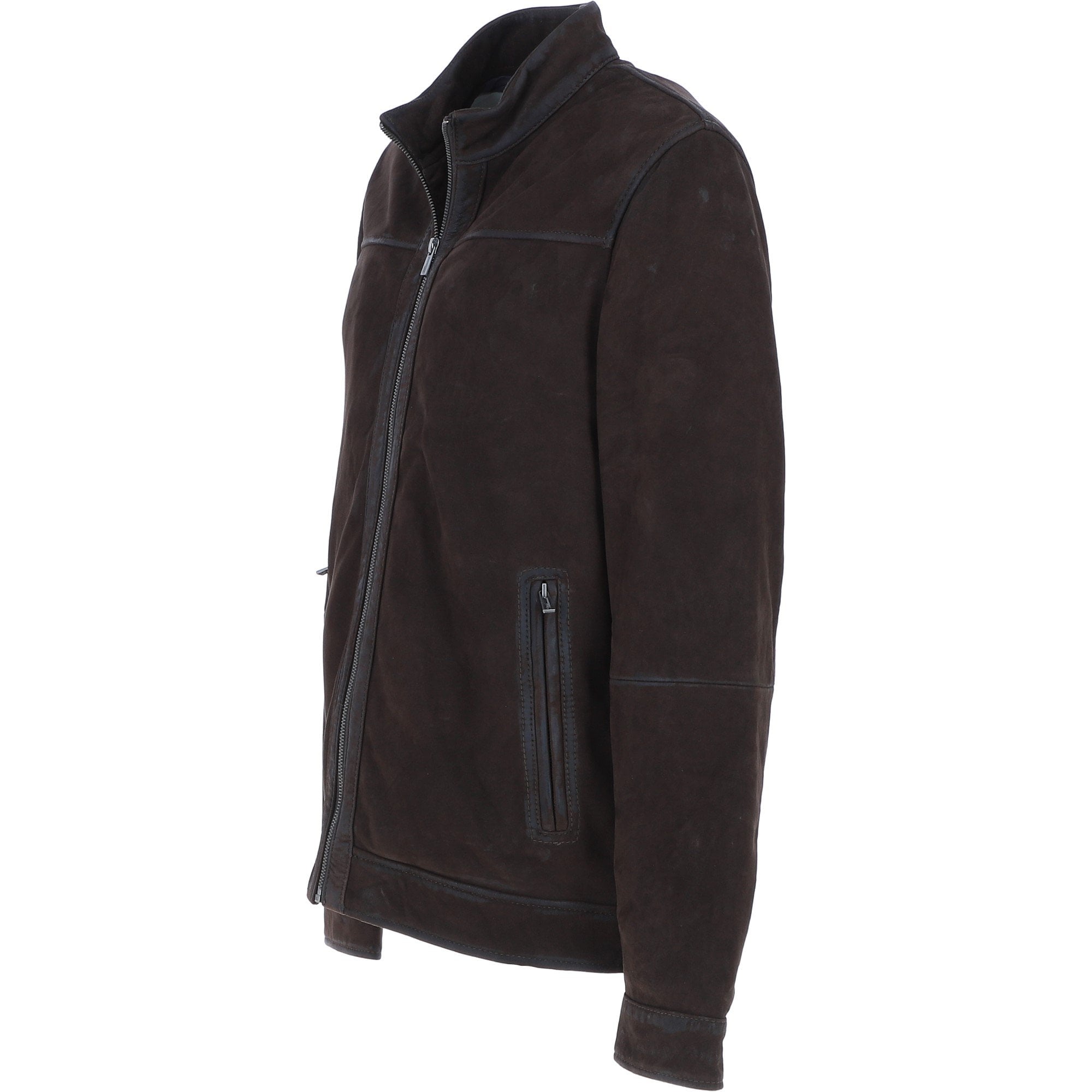 Ashwood Men’s Real Leather Jacket with Mandarin Collar and Zip DK Brown: NEW COOPER