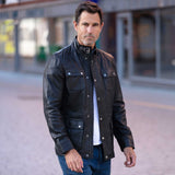 Mens Safari Style Leather Jacket Black: AMJ-5