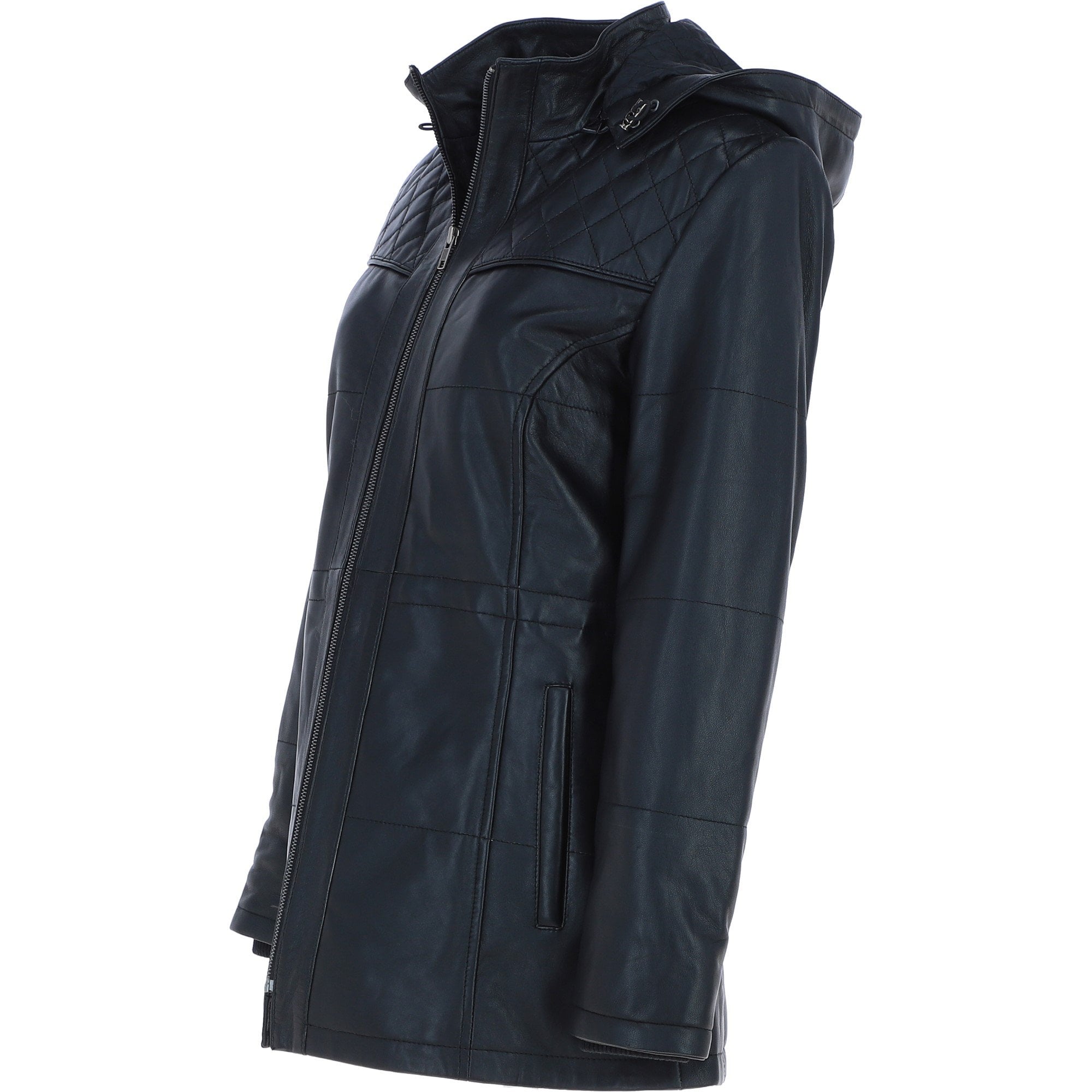 Ashwood Genuine Leather Coat with Detachable Hood Black: AWL-709