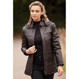 Ashwood Genuine Leather Coat with Detachable Hood Brown: AWL-709