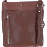 Exquisite Genuine Leather Crossbody Flat Bag with Golden Accents 2 Tone Tan: 64255