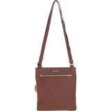 Exquisite Genuine Leather Crossbody Flat Bag with Golden Accents Cognac: 64255