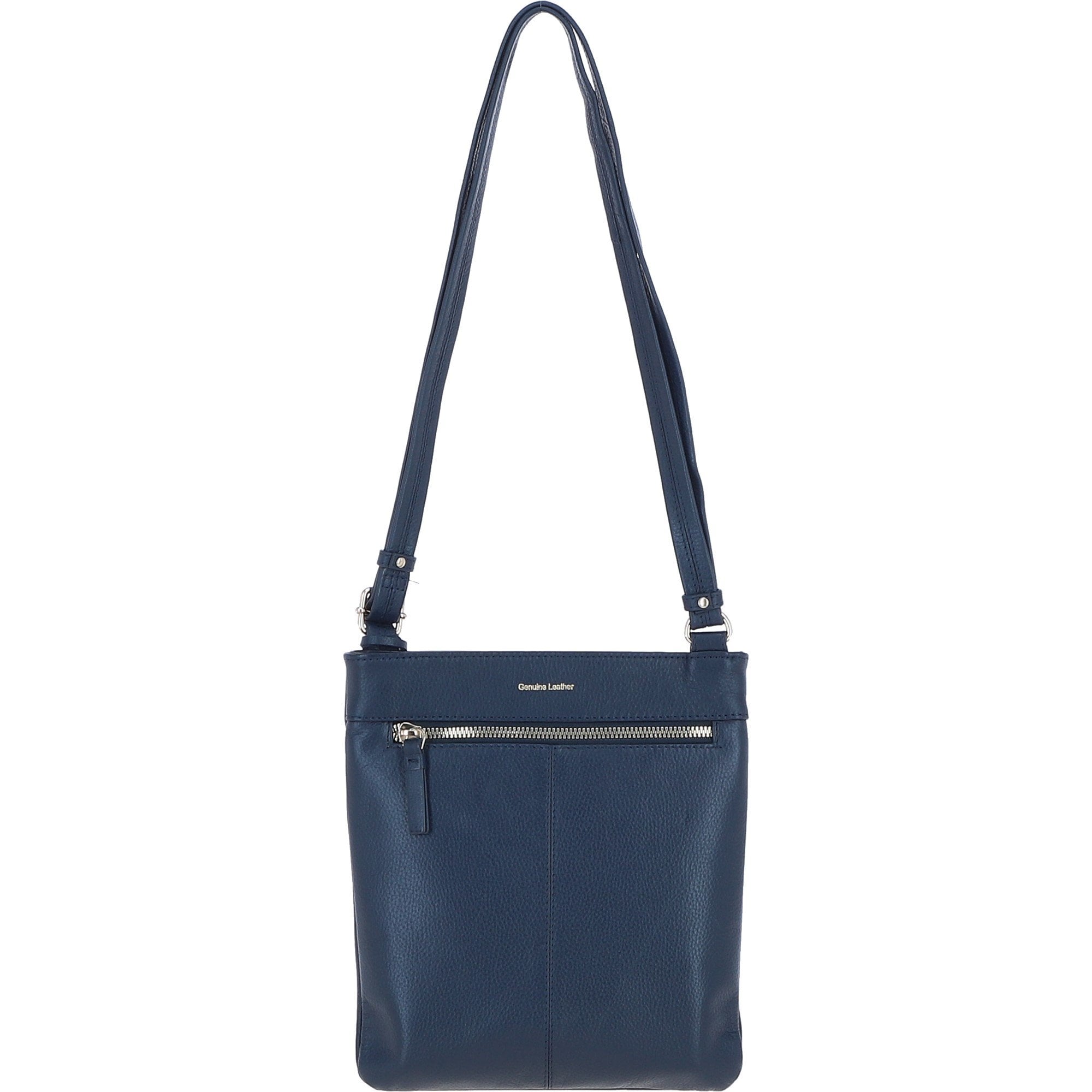 Exquisite Genuine Leather Crossbody Flat Bag with Golden Accents Navy: 64255