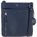 Exquisite Genuine Leather Crossbody Flat Bag with Golden Accents Dark Blue: 64255