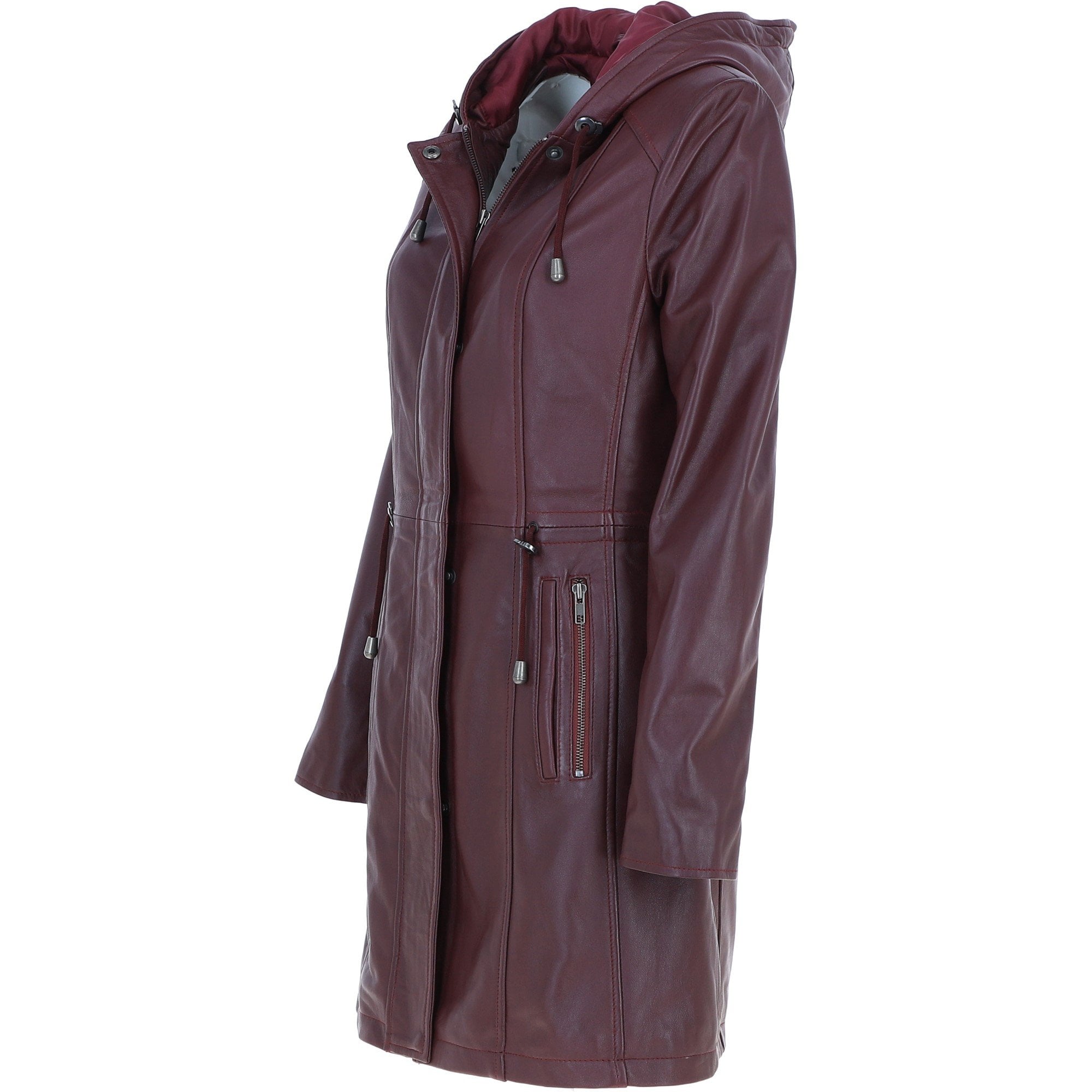 Stylish Ashwood Leather Ladies Three Quarter Jacket Burgundy: Emilia