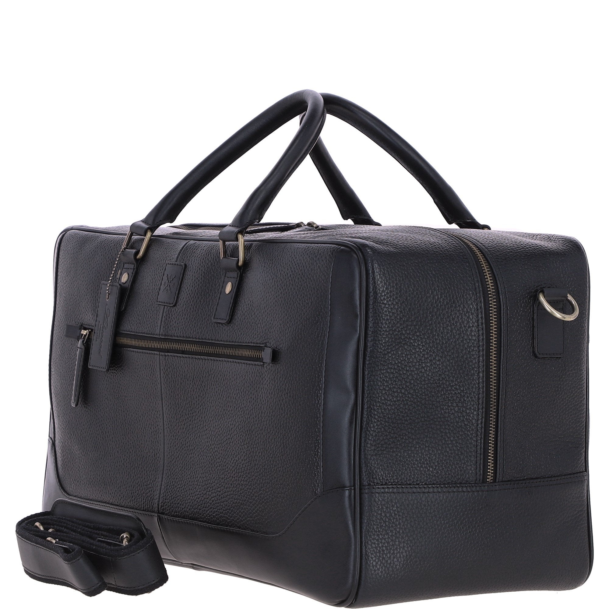Mens Leather Holdall Weekend Bag Black: CALVIN