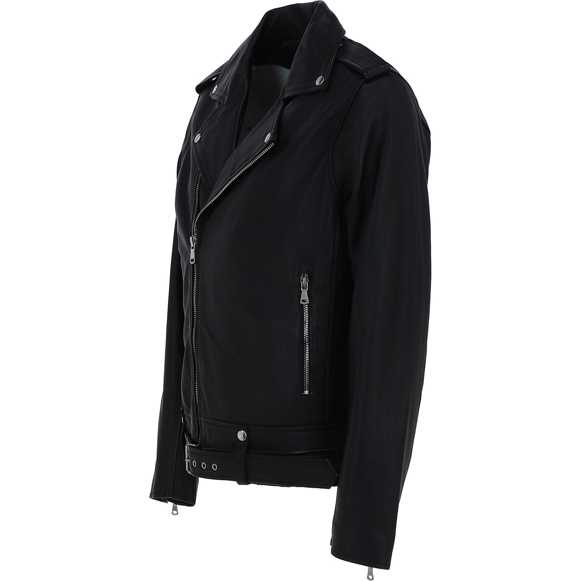Brampton London Men’s Slim Fit  Real Leather Biker Jacket Black: BLM-191