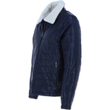 Ashwood Men’s Real Leather Puffer Jacket in Regular Fit with Faux Fur Collar Navy: AWM-Puffer