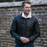 Ashwood Men’s Real Leather Puffer Jacket in Regular Fit with Faux Fur Collar Black: AWM-Puffer