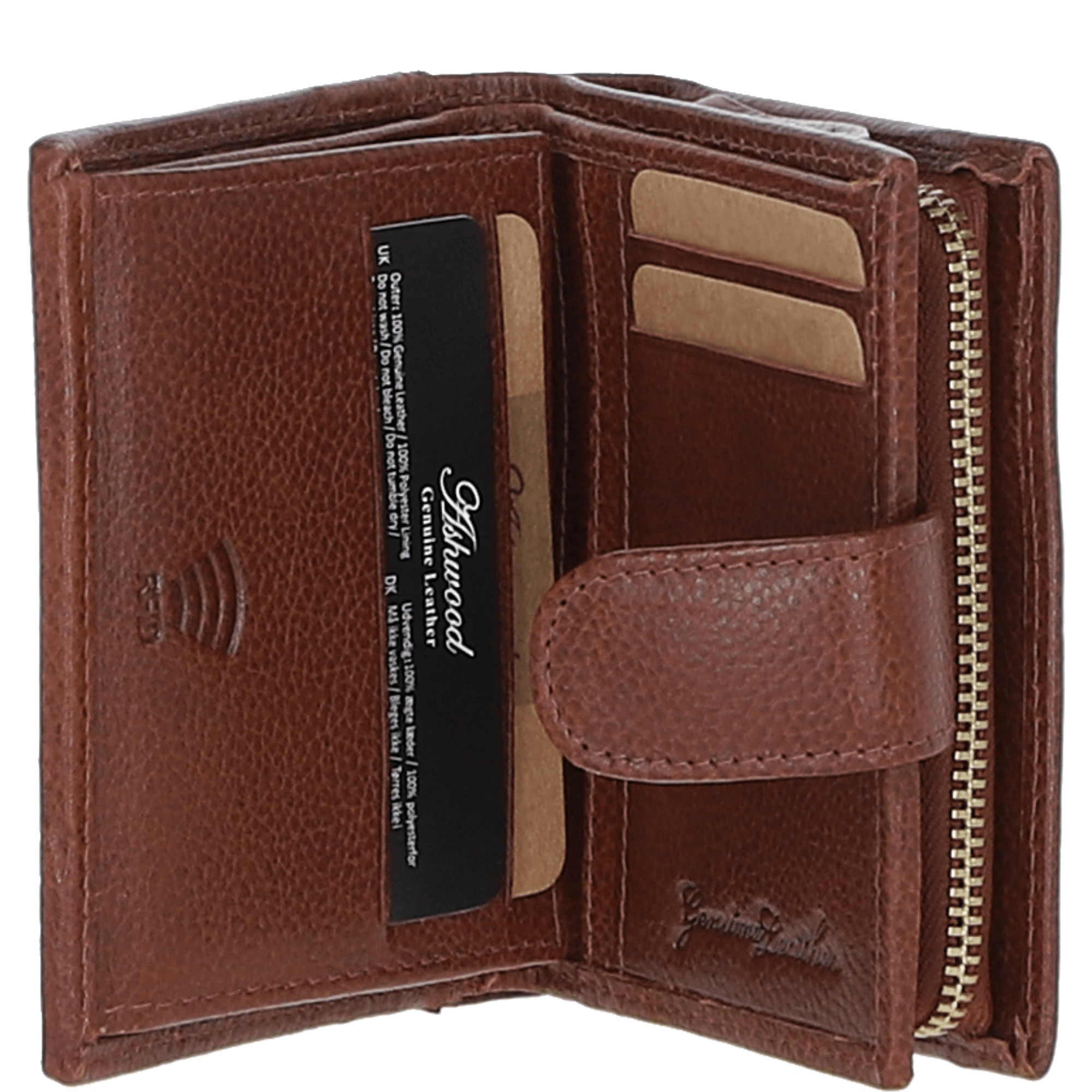 Ashwood Leather and Tweed Three compartment wallet Tan/Green Check: TW-12-010-TGNH