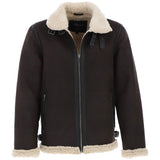 Men’s Real Leather Suede Loose Fit Jacket With Faux Fur Lining & Collar Brown: Snew