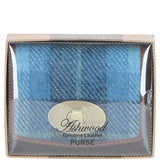 Elegant Ashwood Leather & Harris Tweed® Cloth Trifold Twist-Lock Purse Tan/TL Blue: TW-10-05-TB