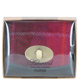 Elegant Ashwood Leather & Harris Tweed® Cloth Trifold Twist-Lock Purse Navy/Pink: TW-10-06-NP
