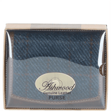 Elegant Ashwood Leather & Harris Tweed® Cloth Trifold Twist-Lock Purse Tan/Navy: TW-10-11-TN