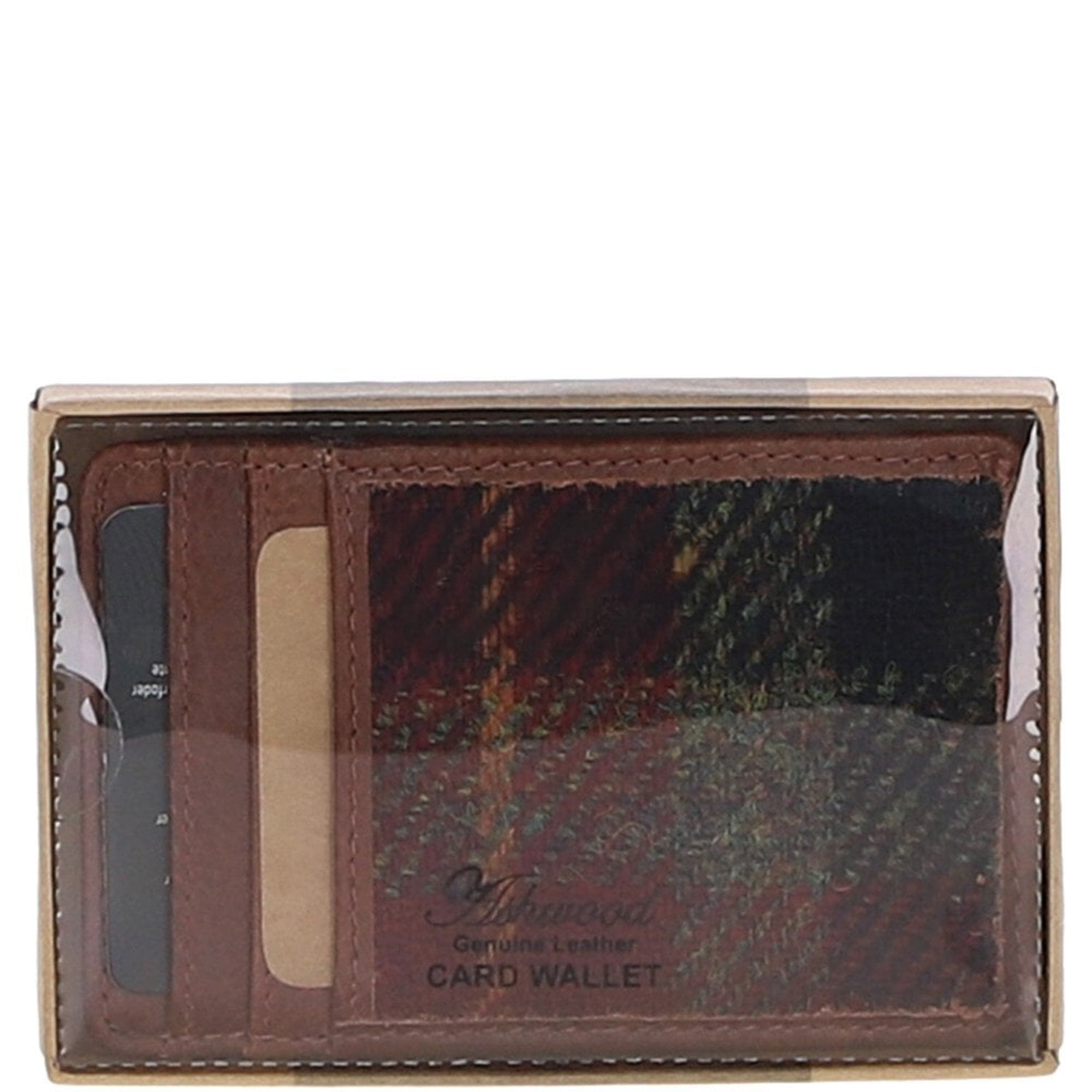 Ashwood Leather & Harris Tweed® Cloth Card Holder Tan/Green/Red: TW-15-08-TR