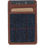 Ashwood Leather & Harris Tweed® Cloth Card Holder Tan/Navy: TW-15-011-TN