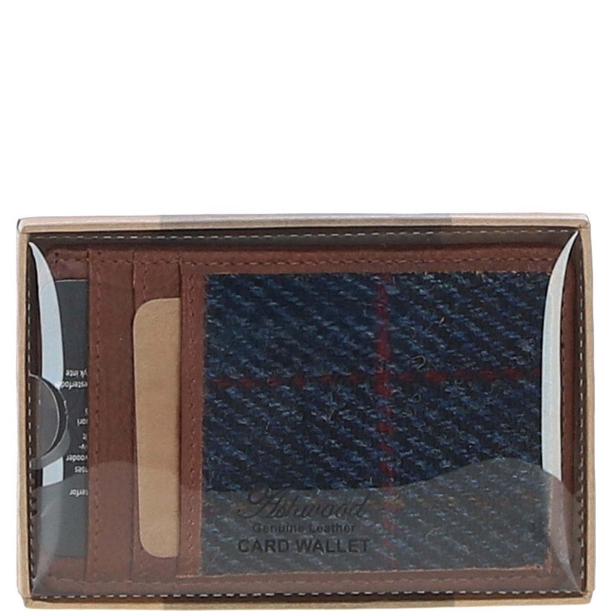 Ashwood Leather & Harris Tweed® Cloth Card Holder Tan/Navy: TW-15-011-TN