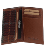 Versatile Ashwood Leather & Harris Tweed® Cloth RFID Secure Wallet Tan/Green/Red: TW-17-08-TR