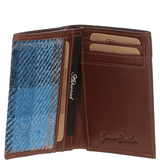 Versatile Ashwood Leather & Harris Tweed® Cloth RFID Secure Wallet Tan/LT Blue: TW-17-05-TB