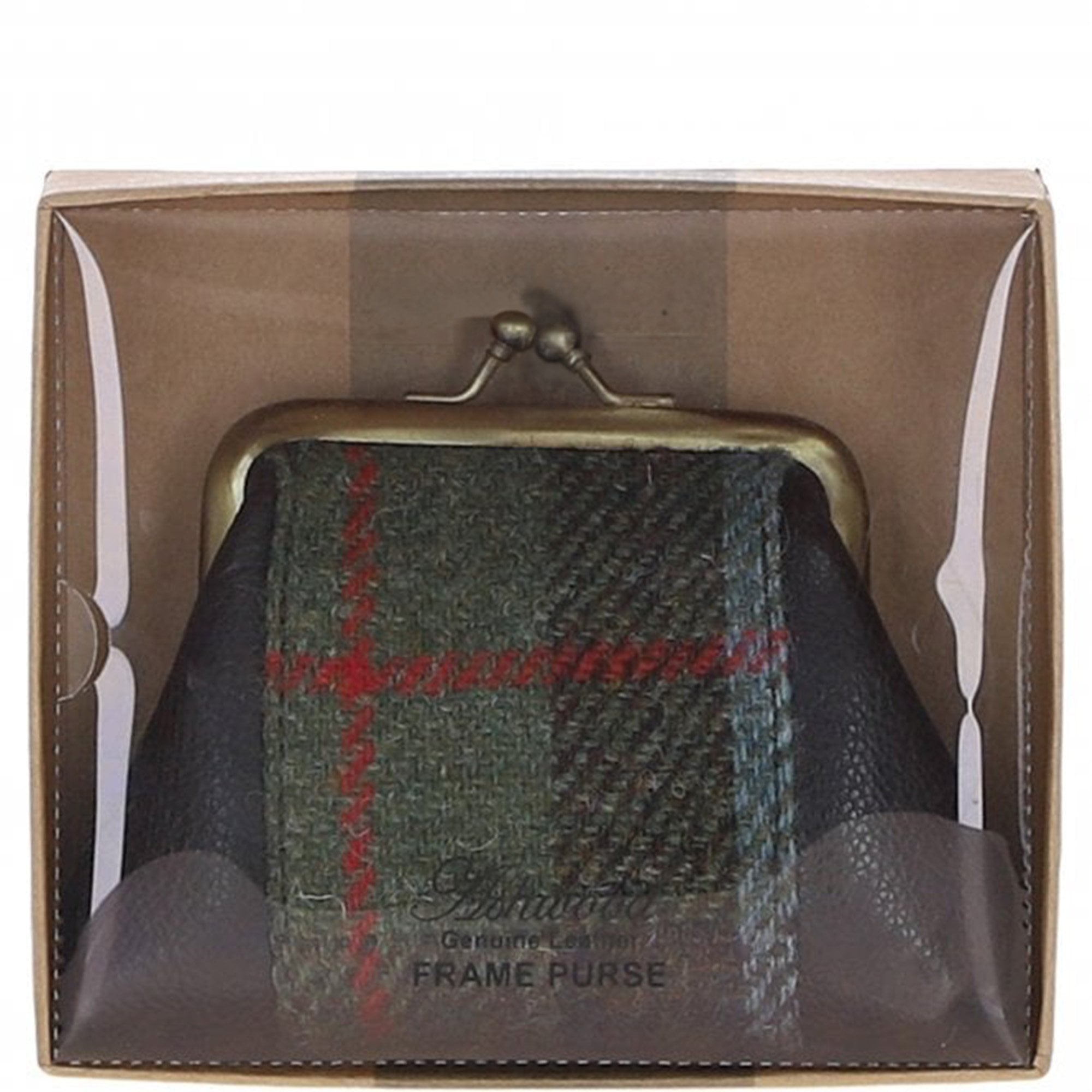 Ashwood Leather & Harris Tweed® Cloth Classic Kiss-Lock Purse Brown/Mcload: TW-13-01-BM