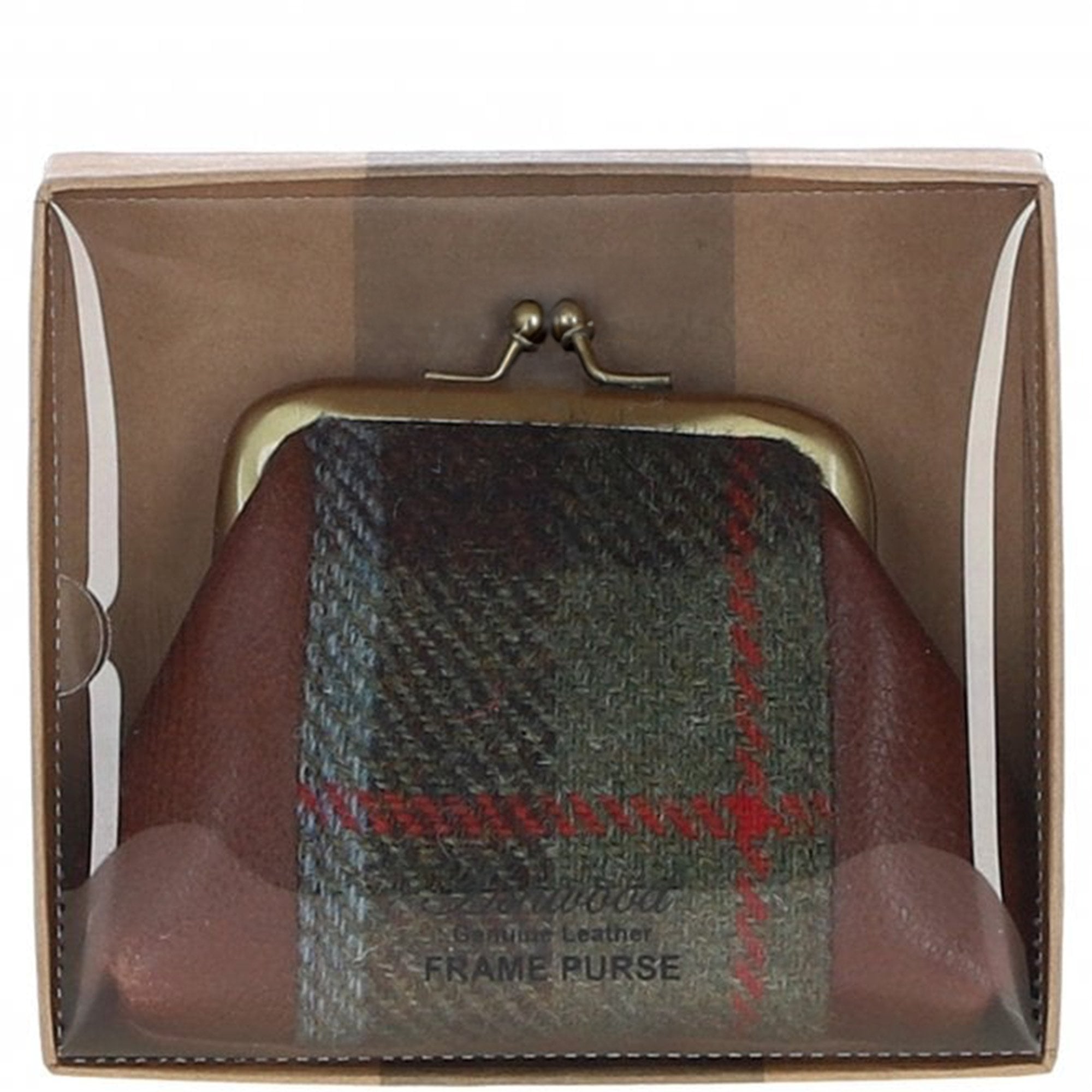 Ashwood Leather & Harris Tweed® Cloth Classic kiss-lock Purse Tan/Mcload: TW-13-02-TM