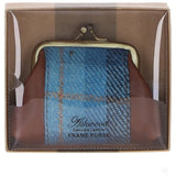 Ashwood Leather & Harris Tweed® Cloth Classic kiss-lock Purse Tan/LT Blue: TW-13-05-TB