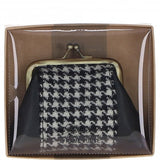 Ashwood Leather & Harris Tweed® Cloth Classic kiss-lock Purse Black/White: TW-13-012-BW