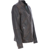 Ashwood Mens Leather Ruboff Biker Jacket Coffee/Brn: AMJ-3
