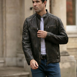 Mens Real Leather Biker Jacket Coffee/Brown: AWM-Lent