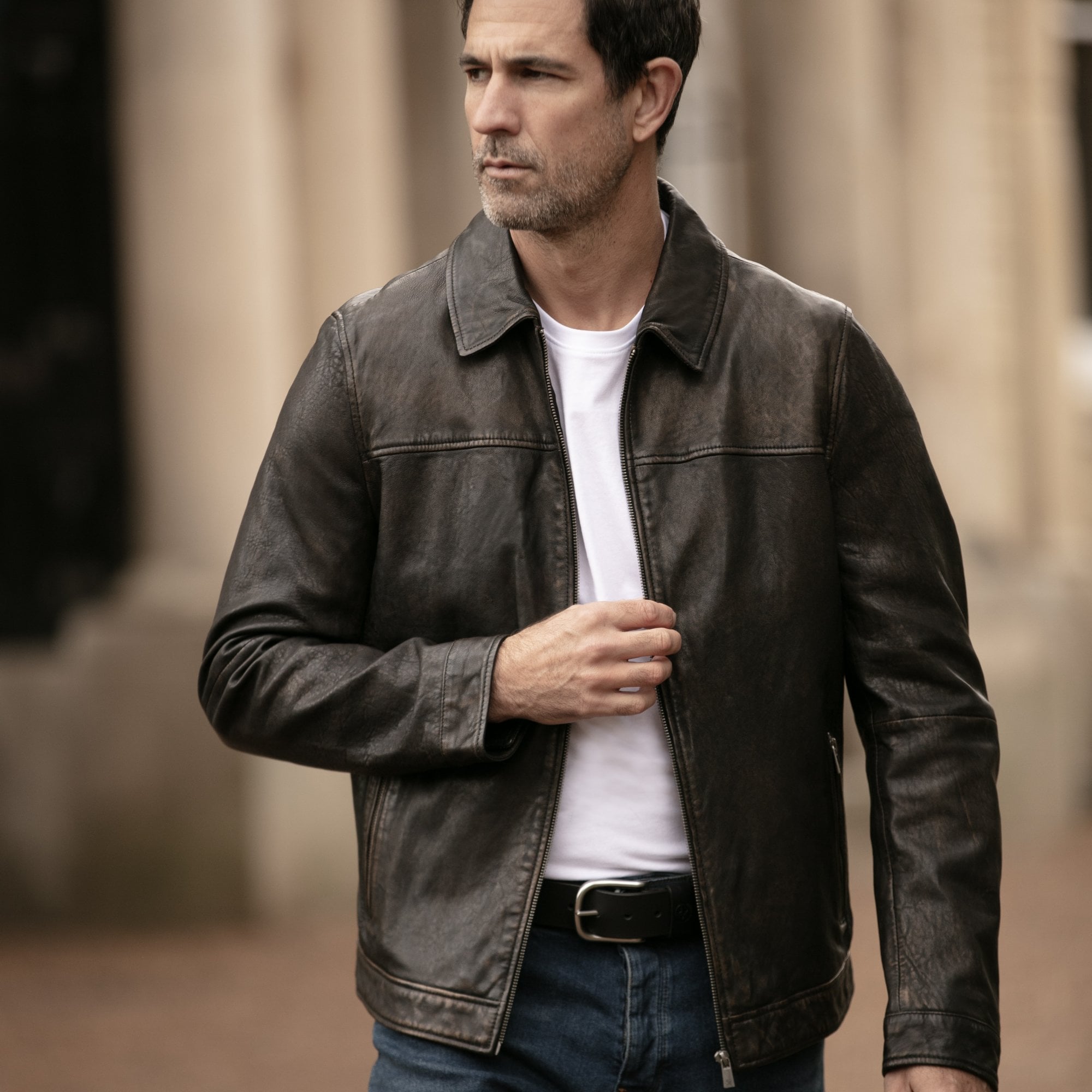 Ashwood Mens Leather Biker Jacket Coffee/Brown: AMJ-9