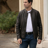 Ashwood Mens Leather Ruboff Biker Jacket Coffee/Brn: AMJ-3