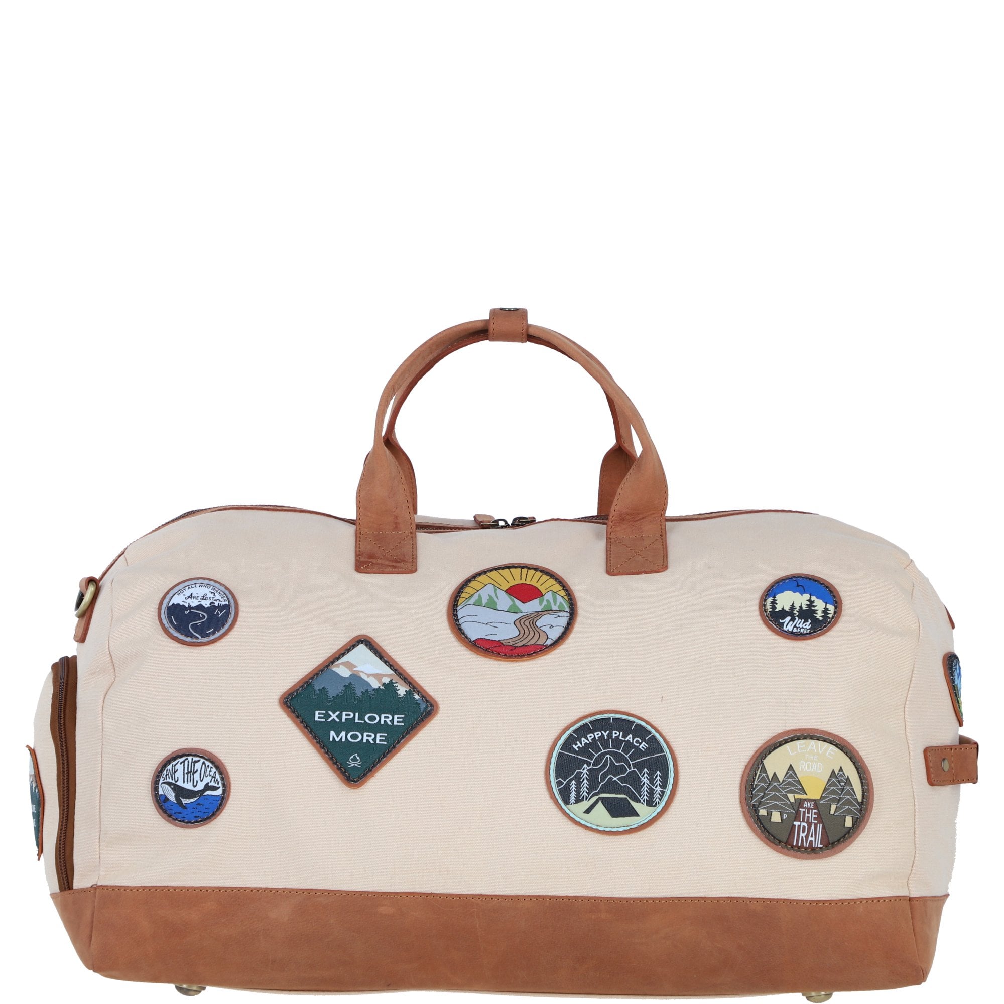 Fenland Heritage Canvas Travel Holdall with Adventure Patch's Tan/Cream: Fen-747