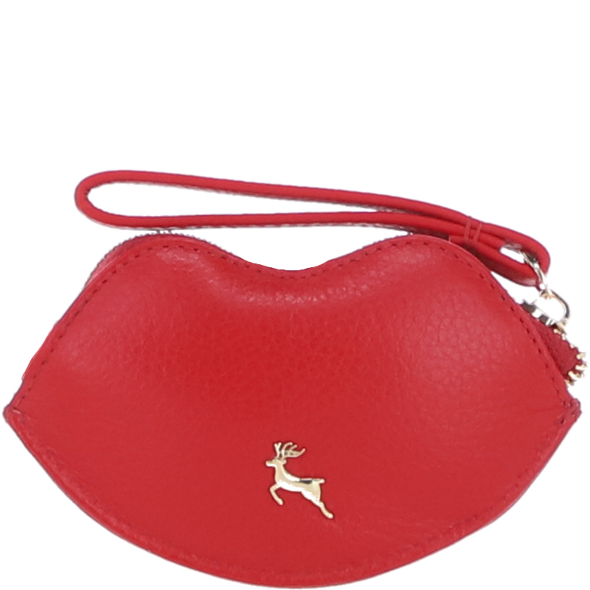 RFID Protected Lip-Shaped Leather Keyring Purse with Wrist Strap Red: Y-73