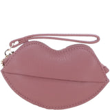 RFID Protected Lip-Shaped Leather Keyring Purse with Wrist Strap Rose: Y-73