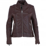 Leather Biker Jacket Burgundy: N-12