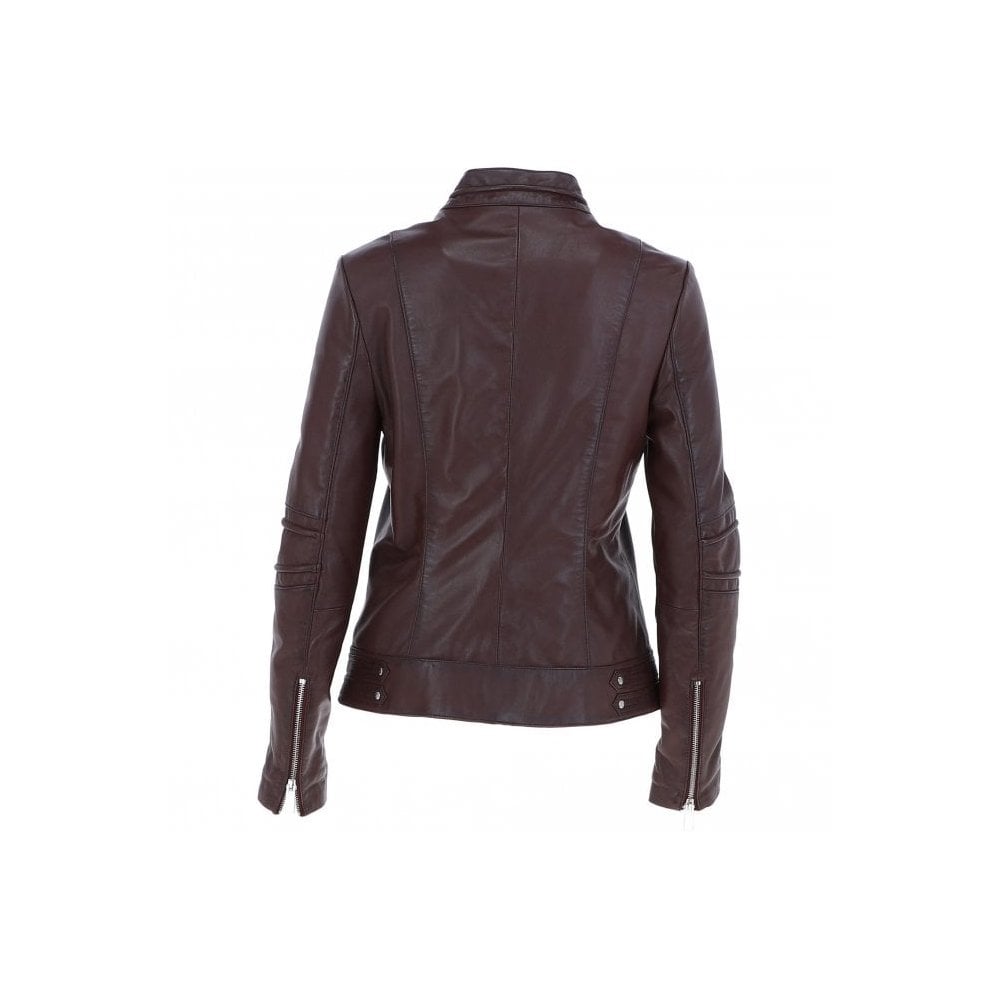 Leather Biker Jacket Burgundy: N-12