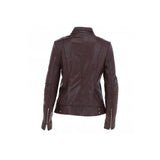 Leather Biker Jacket Burgundy: N-12
