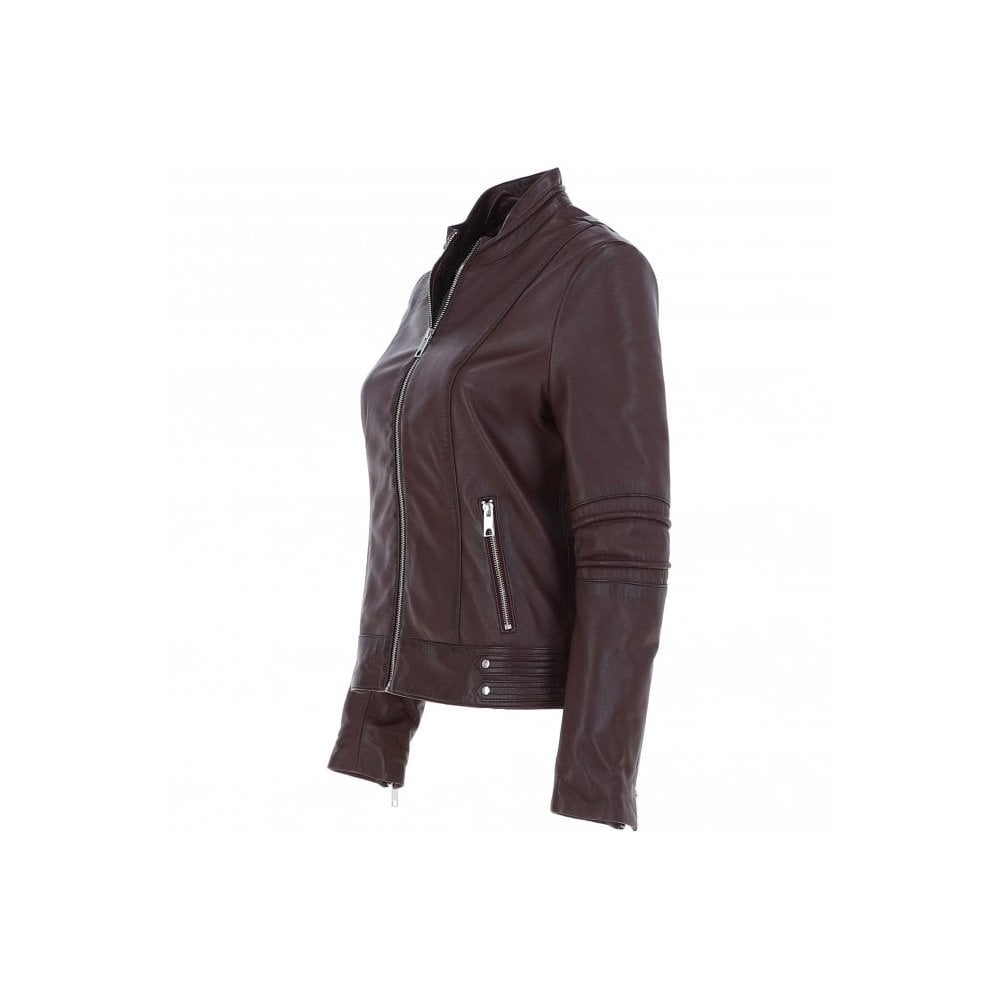 Leather Biker Jacket Burgundy: N-12