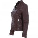 Leather Biker Jacket Burgundy: N-12