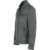 Engbers Men's Mandarin Collar Leather Biker Jacket Khaki: Racer